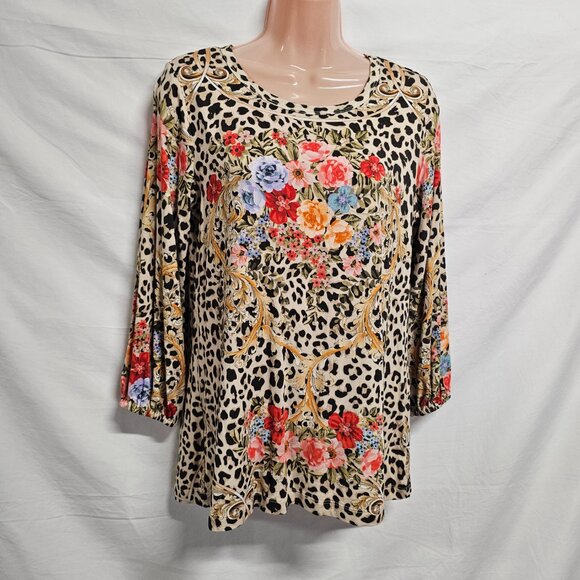 Johnny Was Cheetah Puff Sleeve Top Blouse Women Size S Floral - Picture 13 of 14